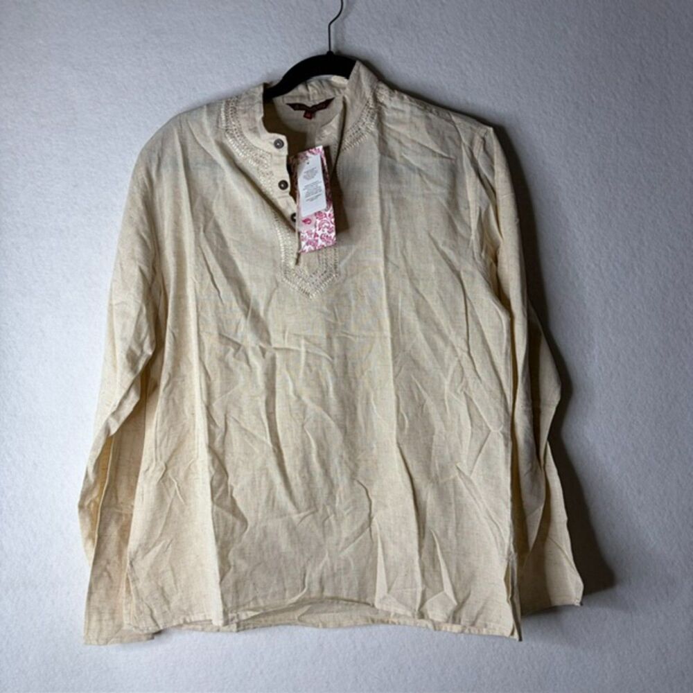 Ethnicity embroidered cotton Henley boho tunic cotton blouse size 38 or Medium